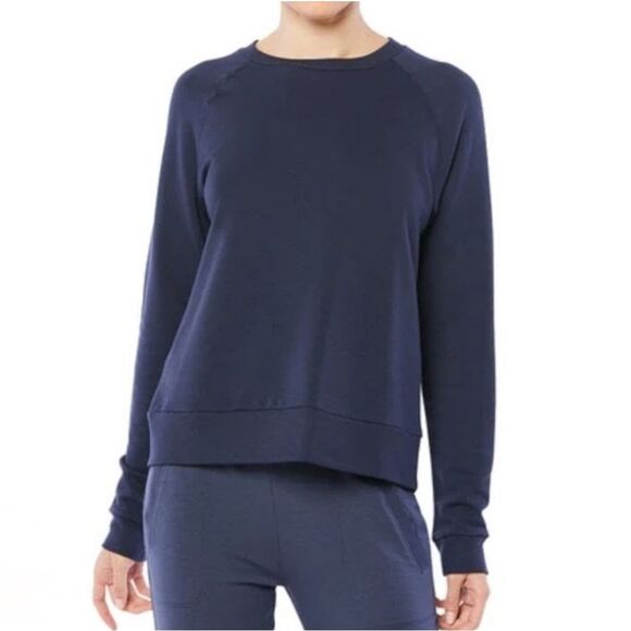 NWOT Cozy Earth Classic Navy Raglan Crewneck Sweater Size Large Blue Bamboo - Picture 1 of 5